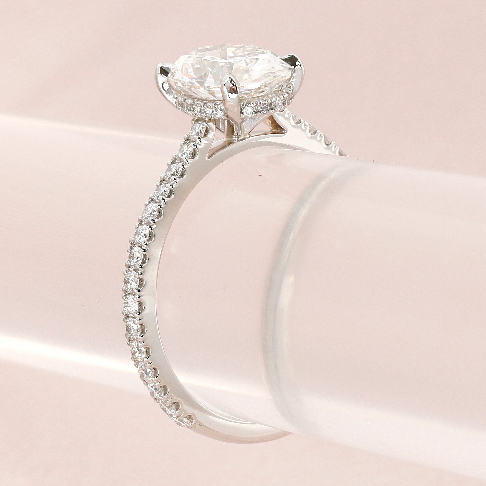 Style 103366: The Victoria Engagement Ring for Round Center with Pavé Lab Diamond Band and Under Bezel
