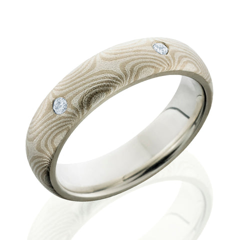 Style 103848: Mokume 5mm Domed with PD, SS and Flush Set White Round Diamonds