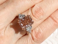 Style 104641: Three Stone Peachy Pink and Kite Diamond Ring