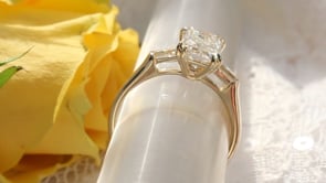 Style 103364: Manhattan Three Stone Emerald Cut Engagement Ring with Baguette Side Stones