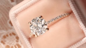 Style 103279: Adeline Delicate Solitaire Engagement Ring with a Narrow Lab Diamond Band
