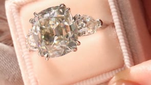 Style 103378: Old Mine Cut and Antique Pear Lab Grown Diamond Three Stone Ring