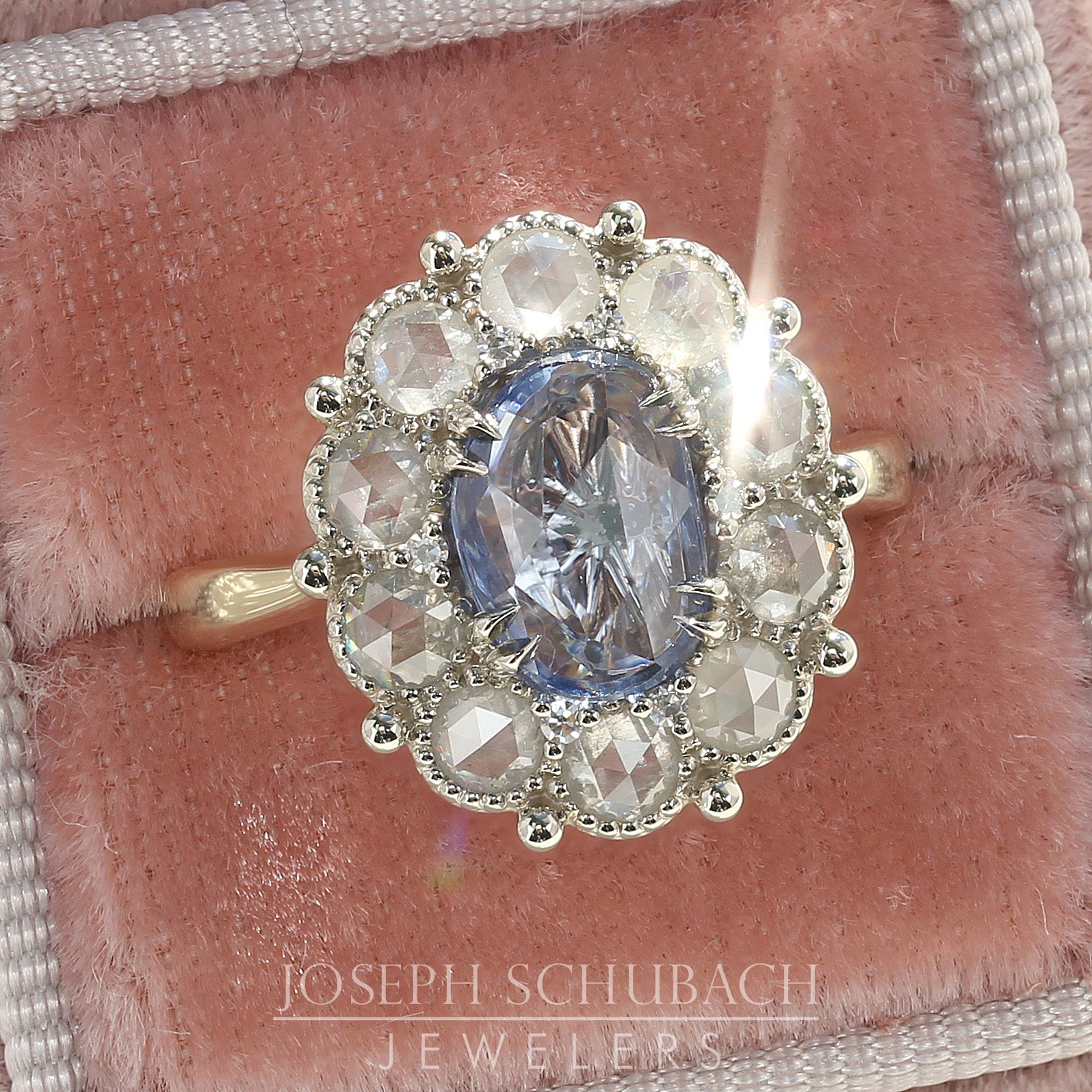 Style 104616: Rose Cut Sapphire and Diamond Halo Engagement Ring