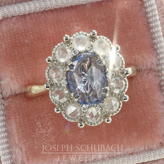 104616: Rose Cut Sapphire and Diamond Halo Engagement Ring