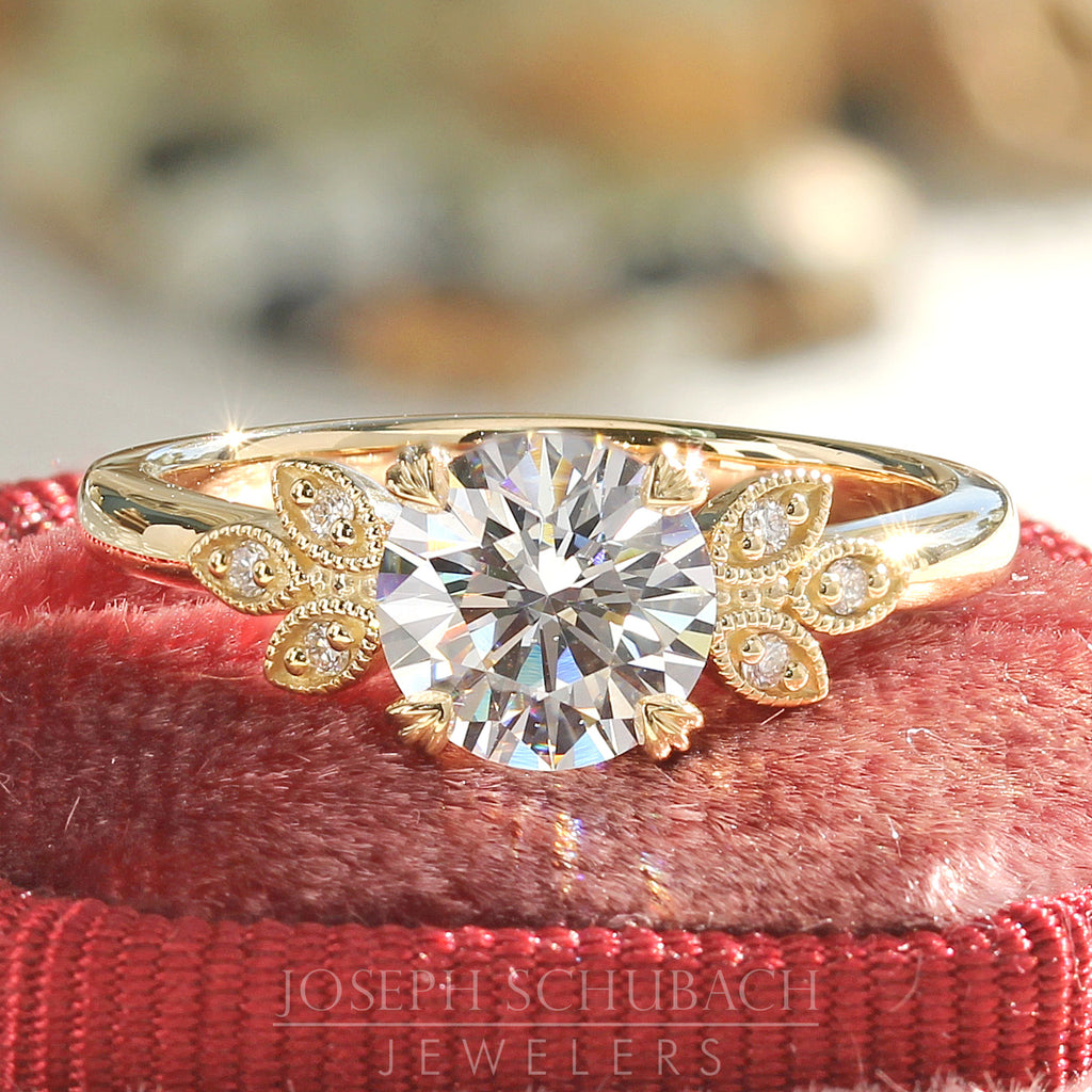 Style 104611: Delicate Leaf Design Engagement Ring with Lab Diamond Accents