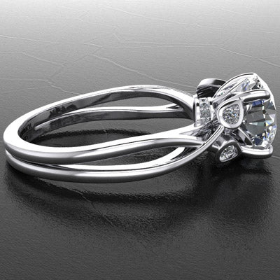 Style 103308: Split Band Engagement Ring With Lab Diamond Leaf Accents And Pavé Basket Base