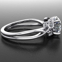 Style 103308: Split Band Engagement Ring With Lab Diamond Leaf Accents And Pavé Basket Base
