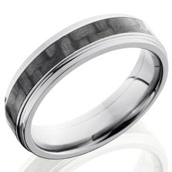 Style 103595: Titanium 6mm Flat Band with Grooved edge and 3mm of Carbon Fiber