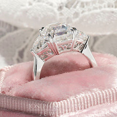 Casablanca Custom Made Three Stone Ring with Trillion Side Stones and Filigree Gallery