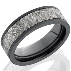 Style 103970: Zirconium 7mm Flat Band with 5mm Meteorite. Cross Satin Black