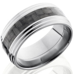 Style 103592: Titanium 10mm Flat Band with 4mm of Carbon Fiber and Double Grooved Edge