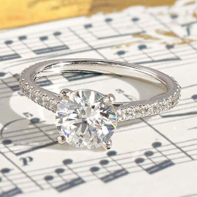 Stone Detail - Paris Cathedral Engagement Ring with Round Pavé Band