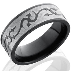 Style 103931: Zirconium 8mm Flat Band with Thorn Pattern