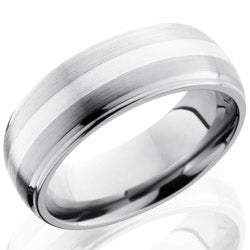 Style 103555: Titanium 8mm Domed Band with Grooved Edges and 2mm SS