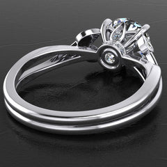 Style 103308: Split Band Engagement Ring With Lab Diamond Leaf Accents And Pavé Basket Base