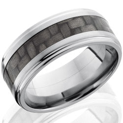 Style 103609: Titanium 9mm Flat Band with 4mm of Carbon Fiber and Grooved Edges