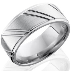 Style 103787: Cobalt Chrome 9mm Flat Band with Grooved Edges and Striped Pattern