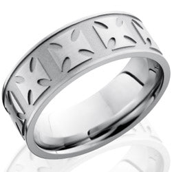 Style 103756: Cobalt Chrome 8mm Flat Band with Maltese Cross Pattern