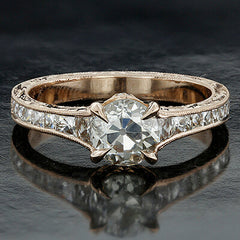 Style 103303-Semi: Hand Engraved Engagement Ring With French Cut Side Diamonds