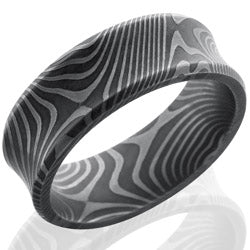Style 103813: Flattwist Patterned Damascus Steel 8mm Concave Band with Beveled Edges