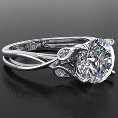 Style 103308: Split Band Engagement Ring With Lab Diamond Leaf Accents And Pavé Basket Base