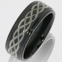Style 103922: Zirconium 8mm Flat Band with Grooved Edges and Celtic Pattern