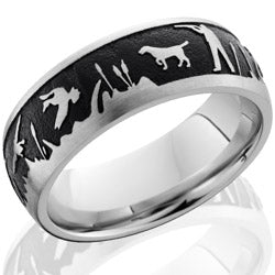 Style 103709: Cobalt Chrome 8mm domed band with laser carved duck hunt scene
