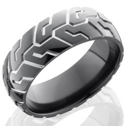 Style 103900: Zirconium 8mm Domed Band with Tire Tread Pattern