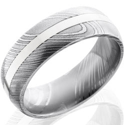 Style 103817: Damascus Steel 8mm Domed Band with 2mm 14KW