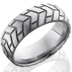 Style 103549: Titanium 8mm Domed Band with Tire Tread Pattern