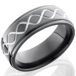 Style 103927: Zirconium 8mm Flat Band with Grooved Edges and Infinity Pattern