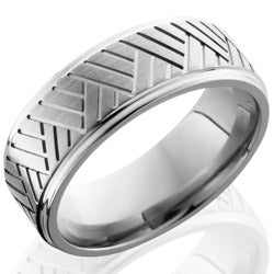 Style 103572: Titanium 8mm Flat Band with Grooved Edges and Basket Pattern