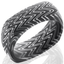 Style 103829: Zebra Patterned Damascus Steel 8mm Domed, Square Band