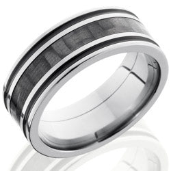 Style 103599: Titanium 8mm Flat Band with 3mm of Carbon Fiber and Black Antiquing