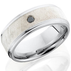 Style 103742: Cobalt Chrome 8mm flat band with grooved edges with 5mm Sterling Silver center