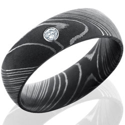 Style 103823: Damascus Steel 8mm Domed Band with Bezel Set .05ct White Round Diamond