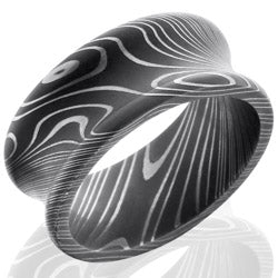 Style 103798: Damascus Steel 10mm Concave Band with Rounded Edges
