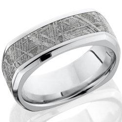 Style 103706: Cobalt Chrome 8mm square band with beveled edges and 5mm of meteorite