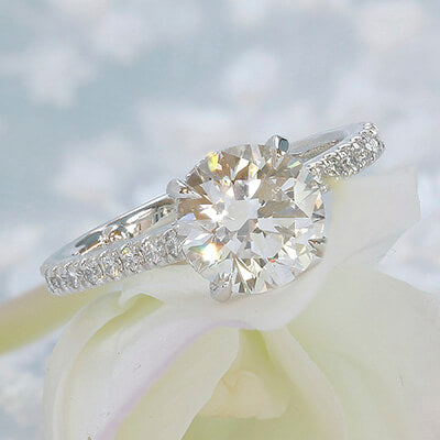Style 103366: The Victoria Engagement Ring for Round Center with Pavé Lab Diamond Band and Under Bezel