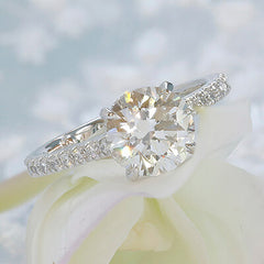 Style 103366: The Victoria Engagement Ring for Round Center with Pavé Diamond Band and Under Bezel