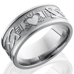 Style 103585: Titanium 9mm Flat Band with Claddagh Celtic Pattern
