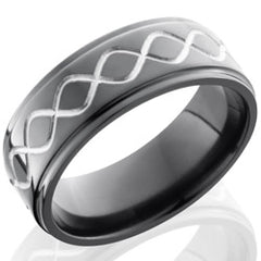 Style 103916: Zirconium 8mm Flat Band with Grooved Edges