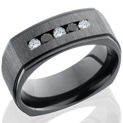 Style 103961: Zirconium 8mm Flat with Grooved Edges and Channel Set White and Black Round Diamonds