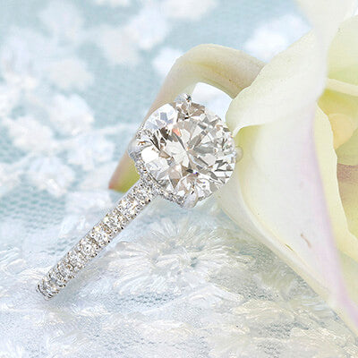 Style 103366: The Victoria Engagement Ring for Round Center with Pavé Diamond Band and Under Bezel