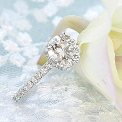 Style 103366: The Victoria Engagement Ring for Round Center with Pavé Lab Diamond Band and Under Bezel