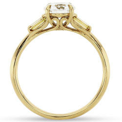 14K Yellow Gold Three Stone Diamond Engagement Ring with Scroll