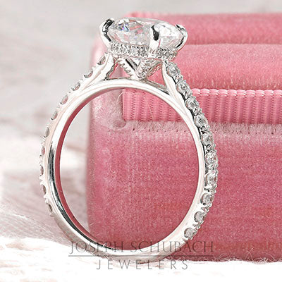 Paris Cathedral Engagement Ring with Round Pavé Band Setting Detail