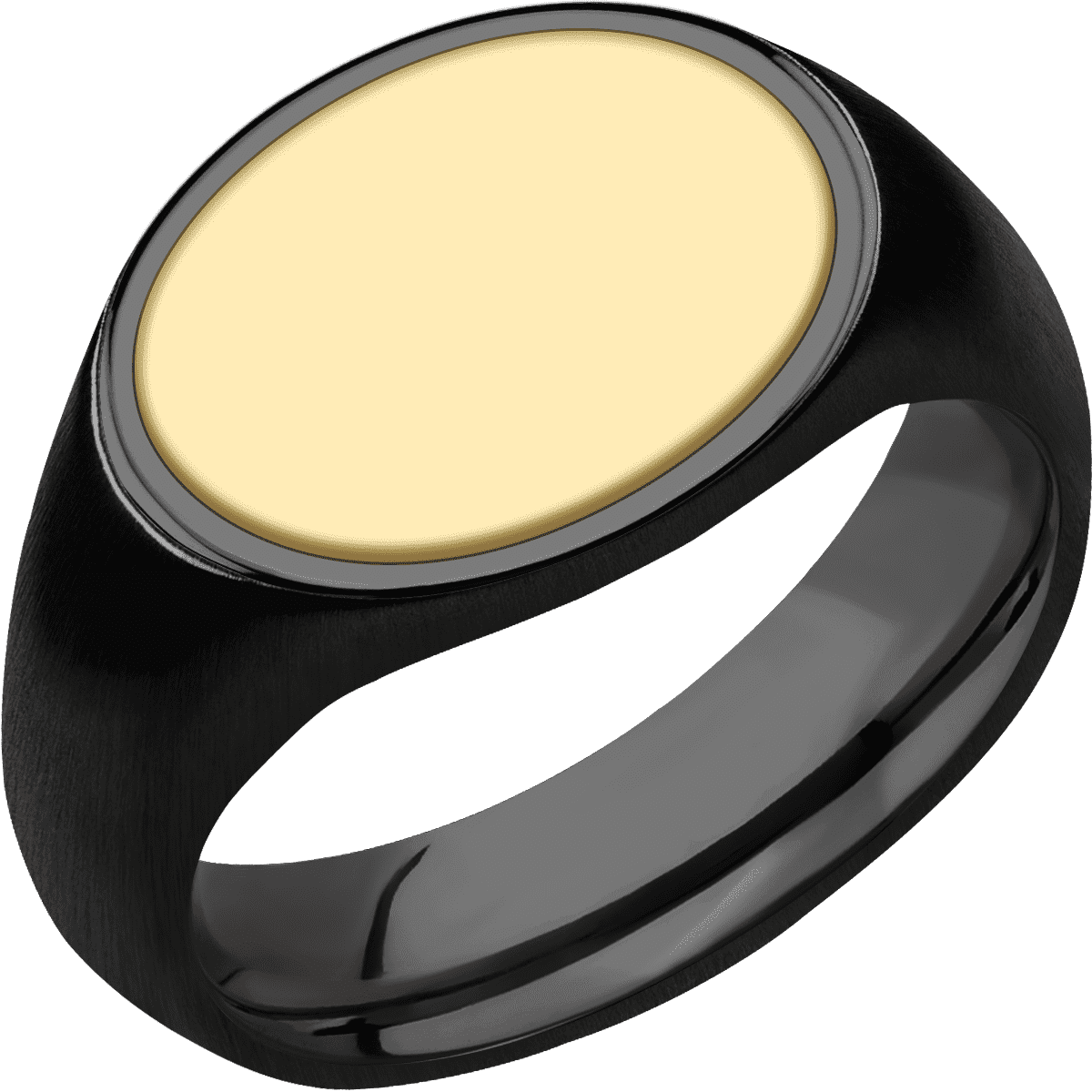 Medium Horizontal Oval signet ring (16x13mm) in Zirconium, with a Wide style band, a 14K Yellow Gold inlay.