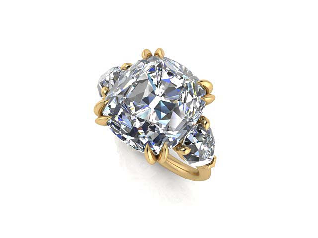 Style 103395: The Monaco custom made three stone ring with an Old Mine Cut center and antique pear shape side stones