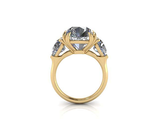 Style 103395: The Monaco custom made three stone ring with an Old Mine Cut center and antique pear shape side stones